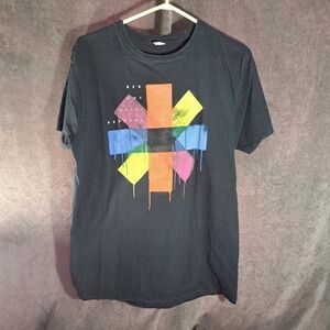 Red Hot Chili Peppers Dripping Multicolour Asterisk Black Graphic Band Tee VG- L